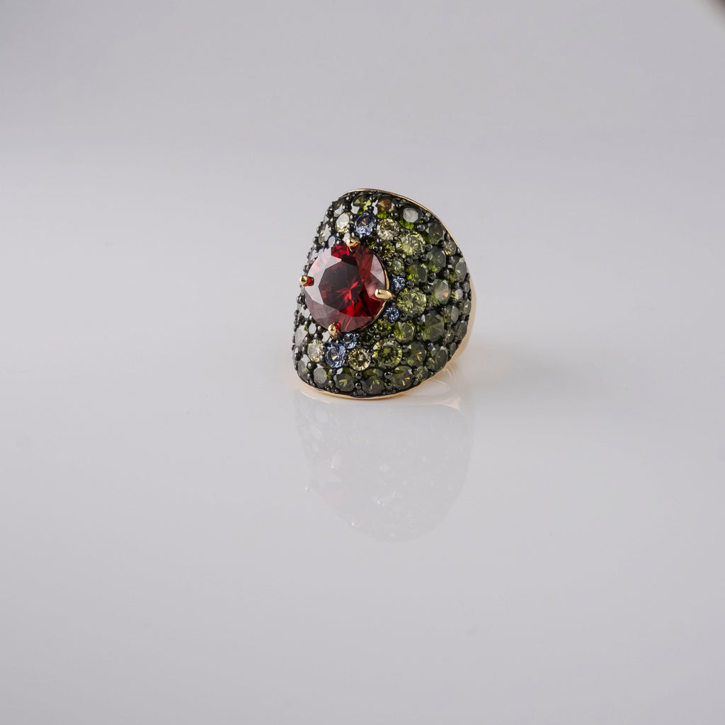 Anello Pavè Smeraldi E Rubino