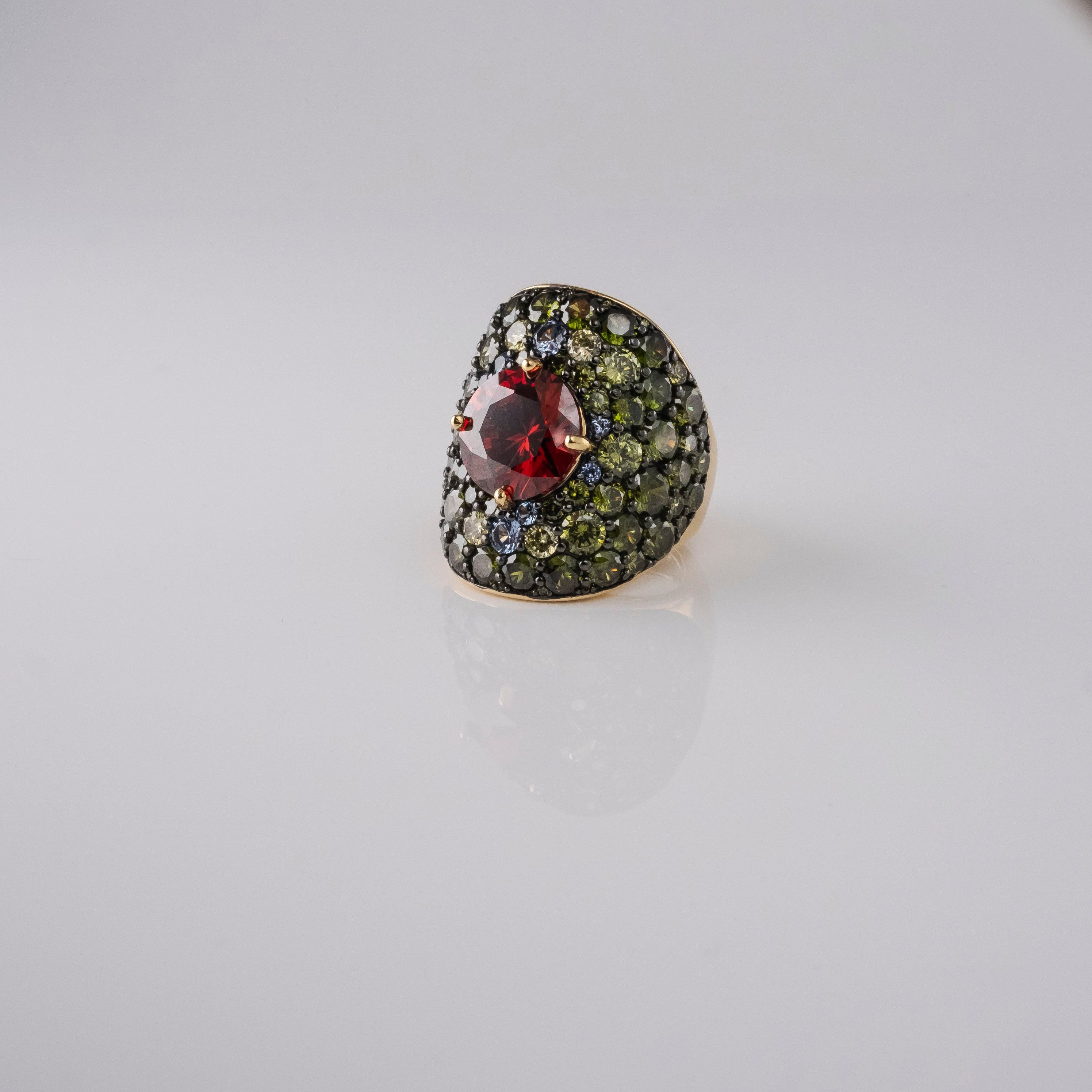 Anello Pavè Smeraldi E Rubino