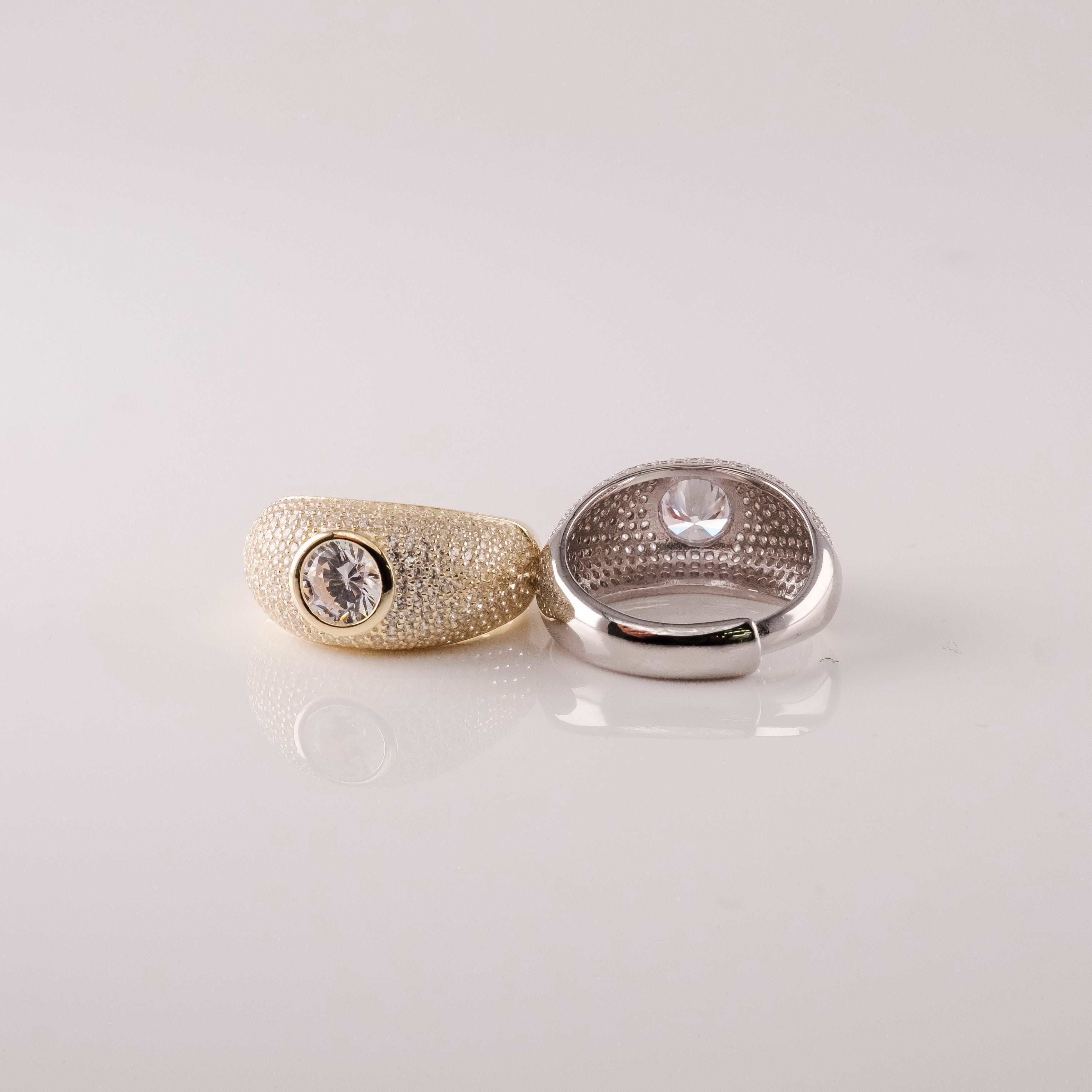 Anello Smussato Pavè E Centrale