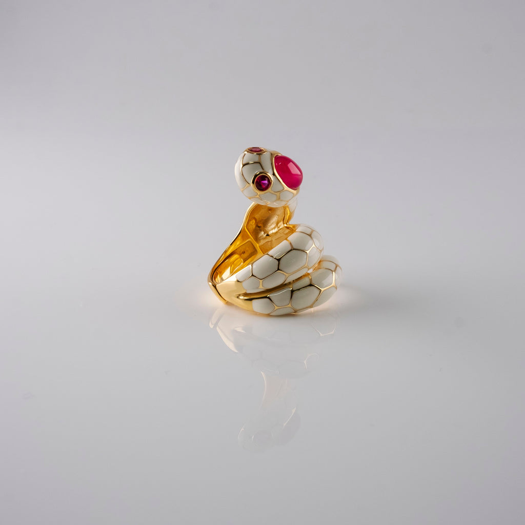 Anello Serpente Smaltato Con Rubino