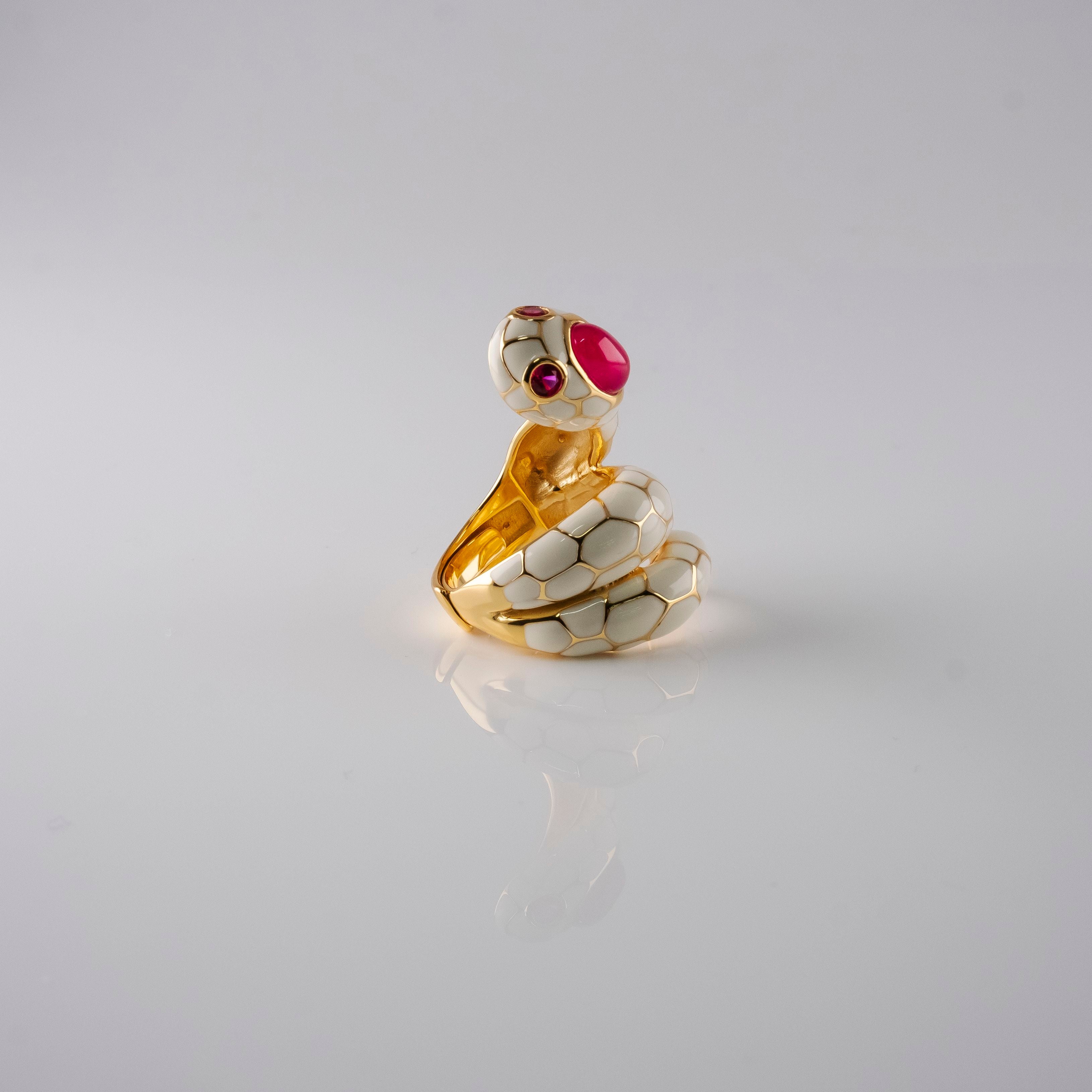 Anello Serpente Smaltato Con Rubino