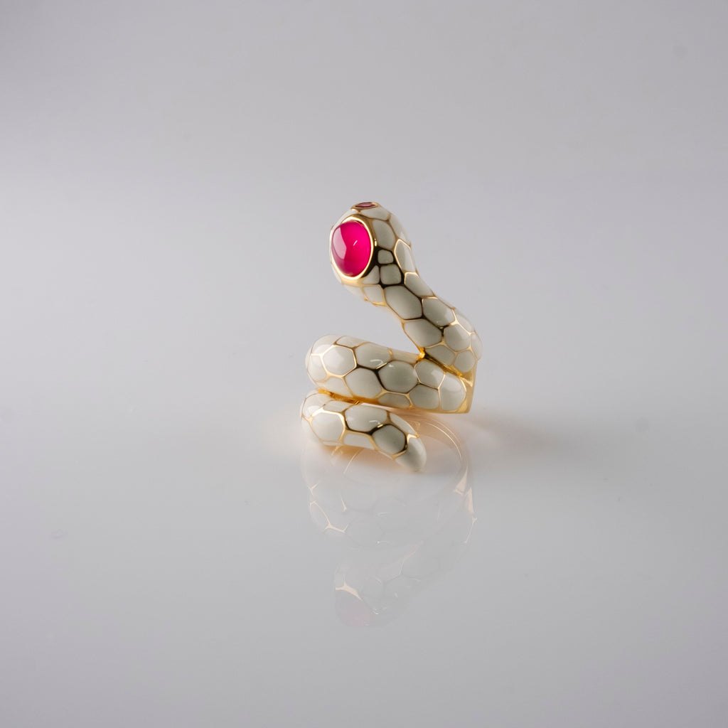 Anello Serpente Smaltato Con Rubino
