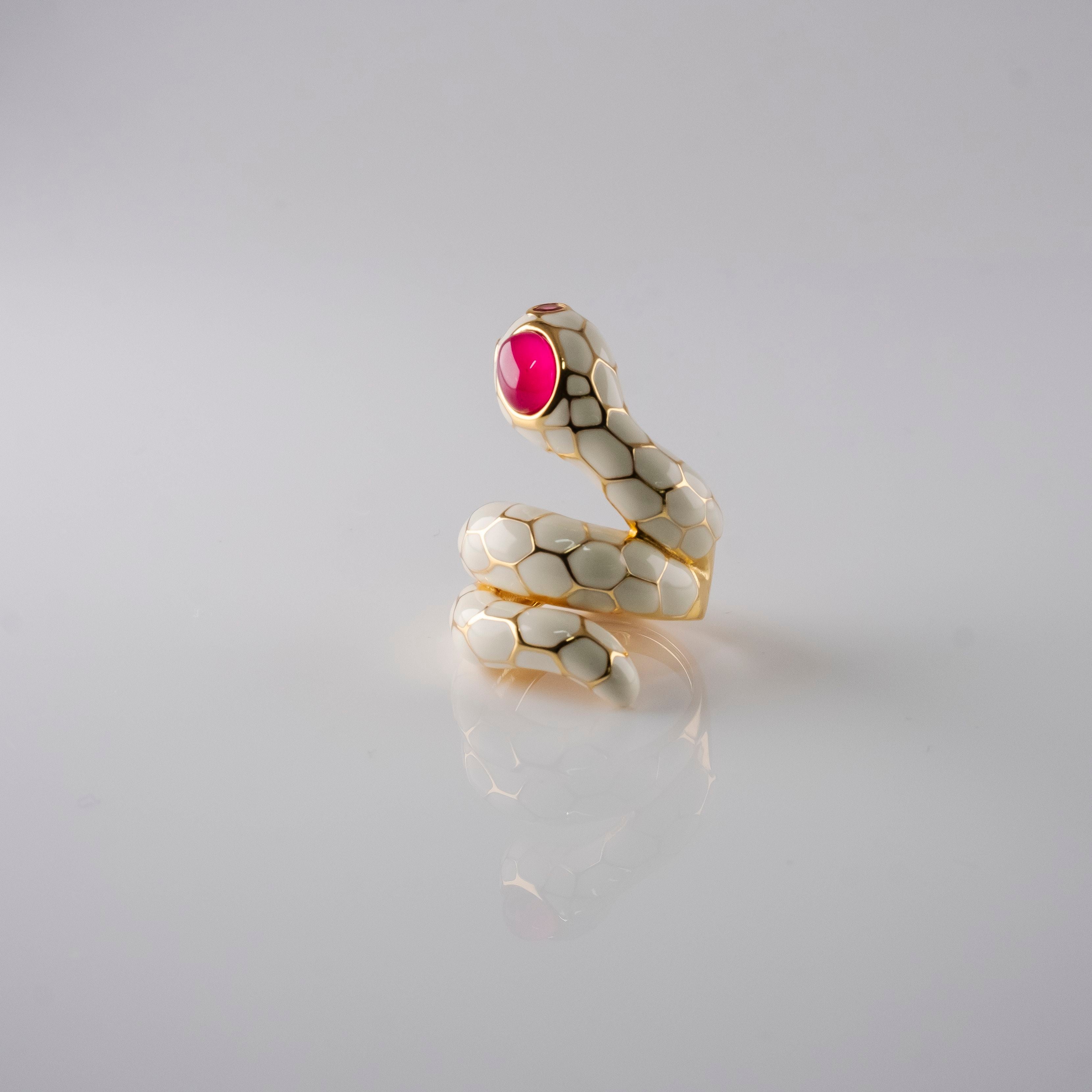 Anello Serpente Smaltato Con Rubino