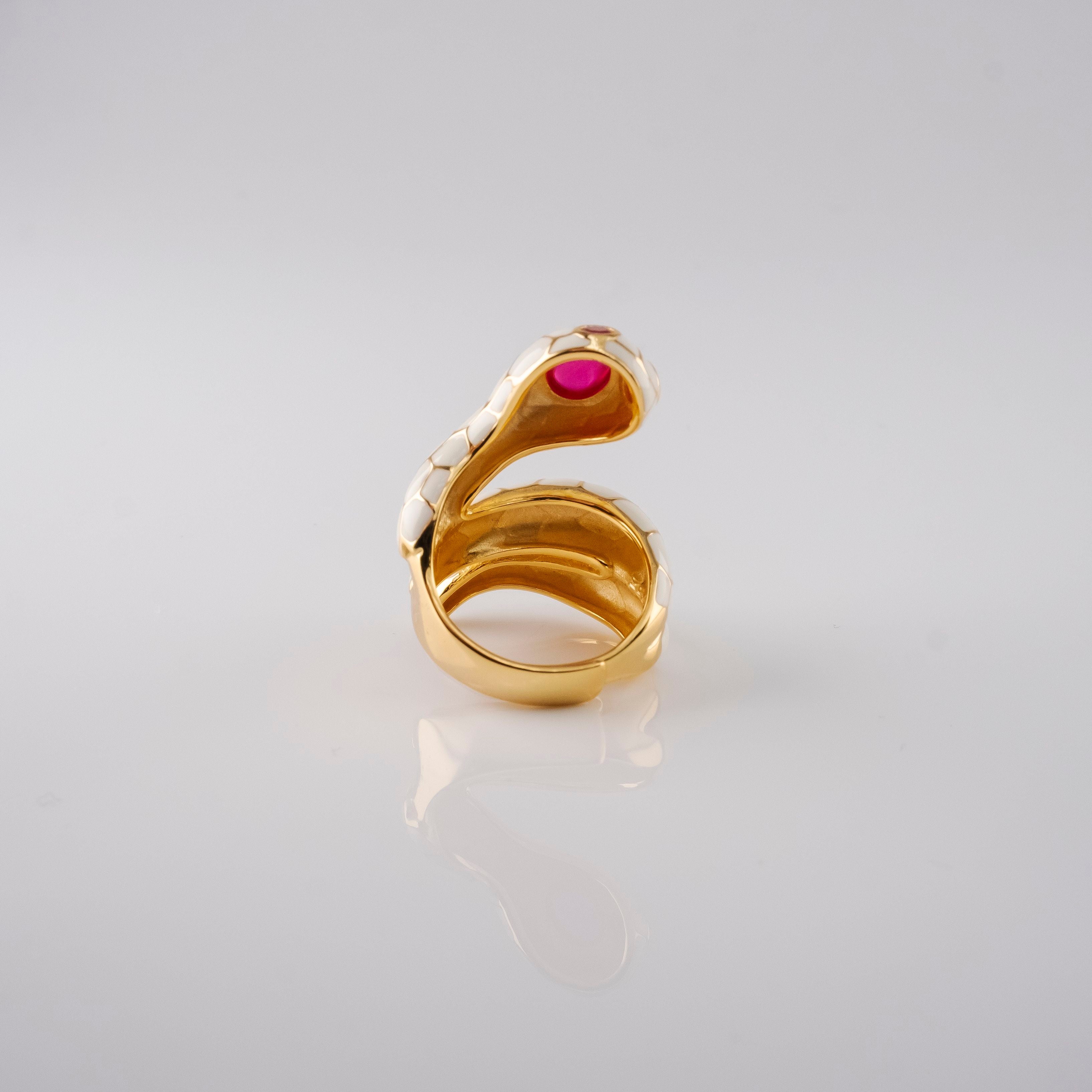 Anello Serpente Smaltato Con Rubino
