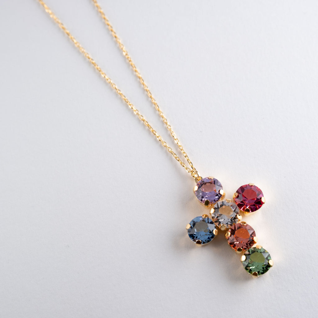 Collana Croce Piccola Multi Pietre Tonde