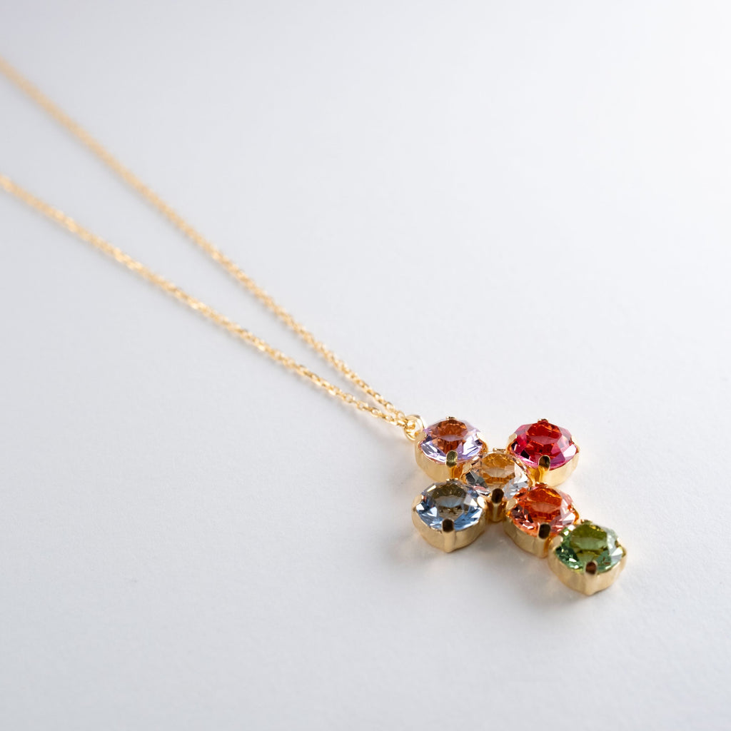 Collana Croce Piccola Multi Pietre Tonde
