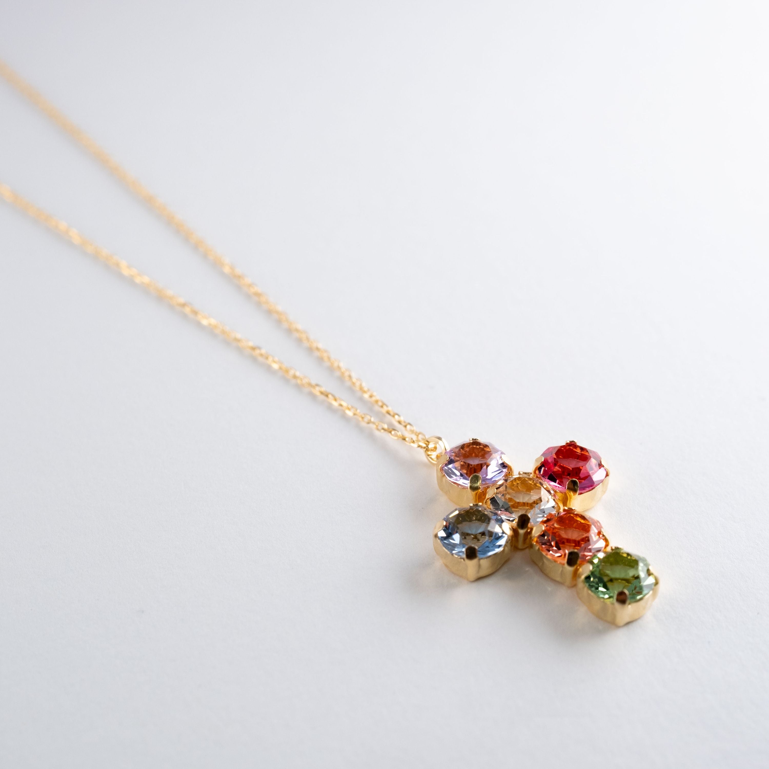 Collana Croce Piccola Multi Pietre Tonde