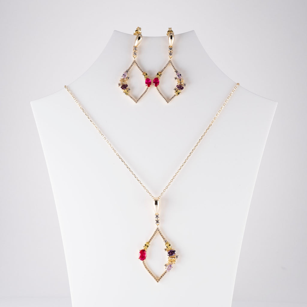 Collana Pendente Navette Multi Pietre