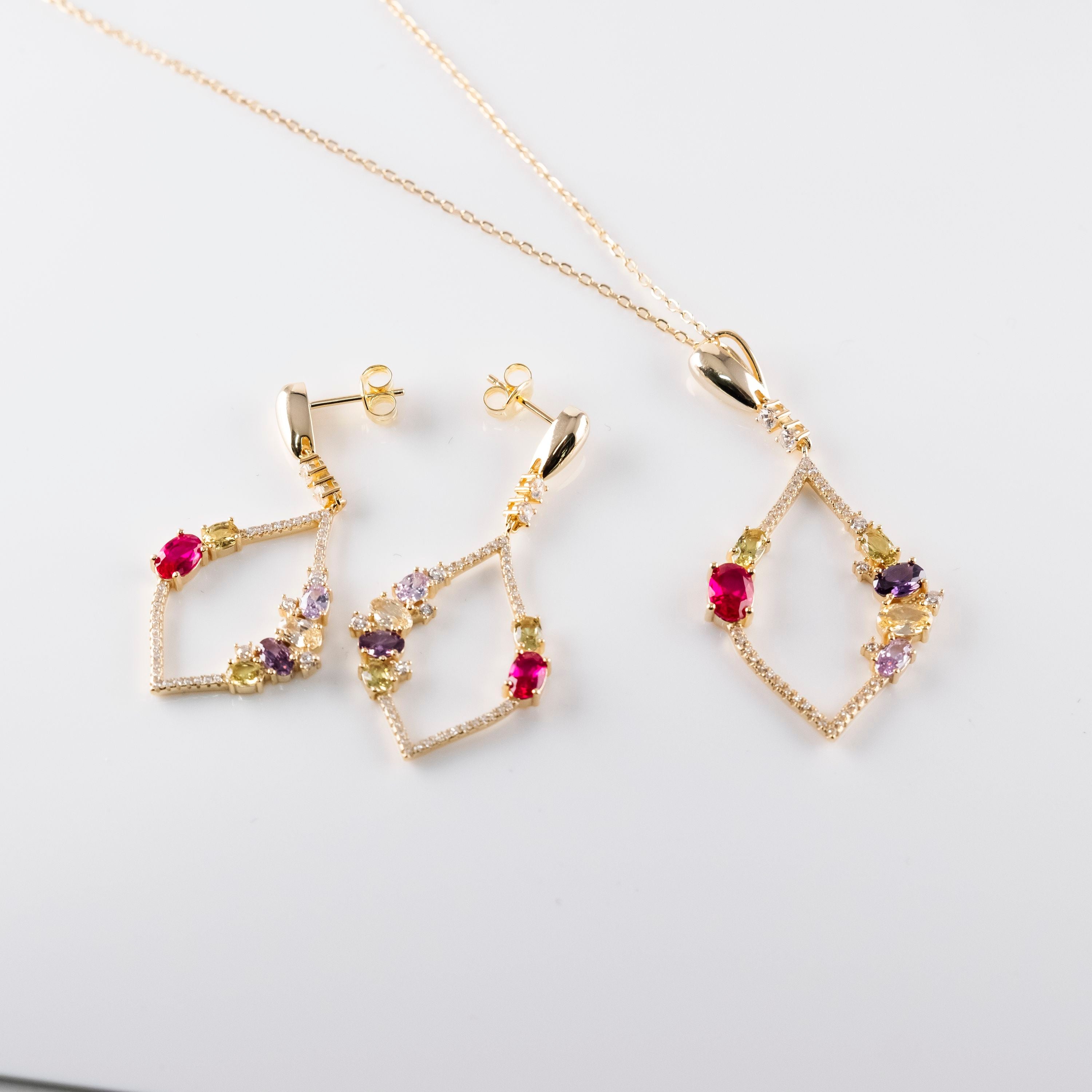 Collana Pendente Navette Multi Pietre