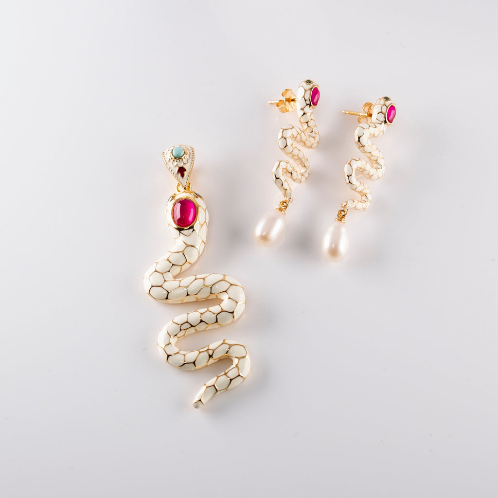 Collana Serpente Bianco E Pietre