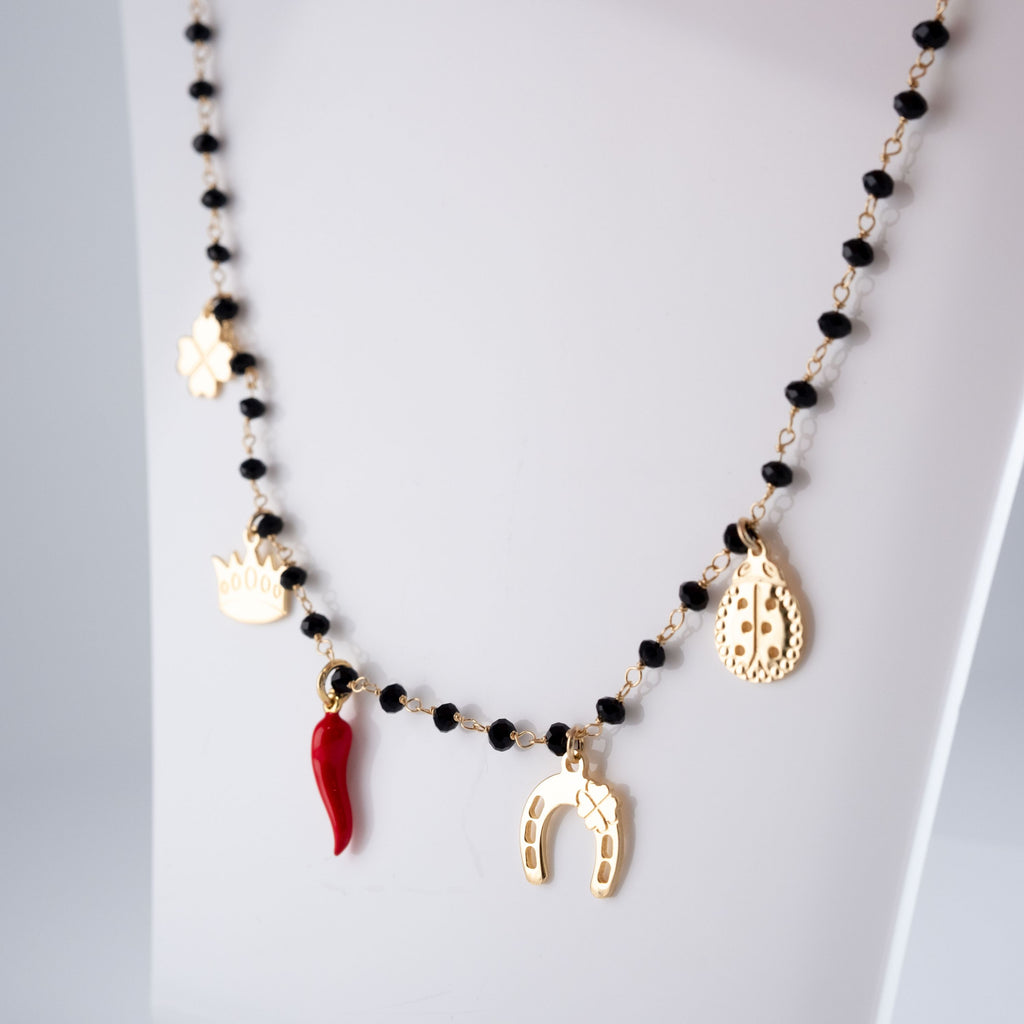 Collana Perline Nere Portafortuna