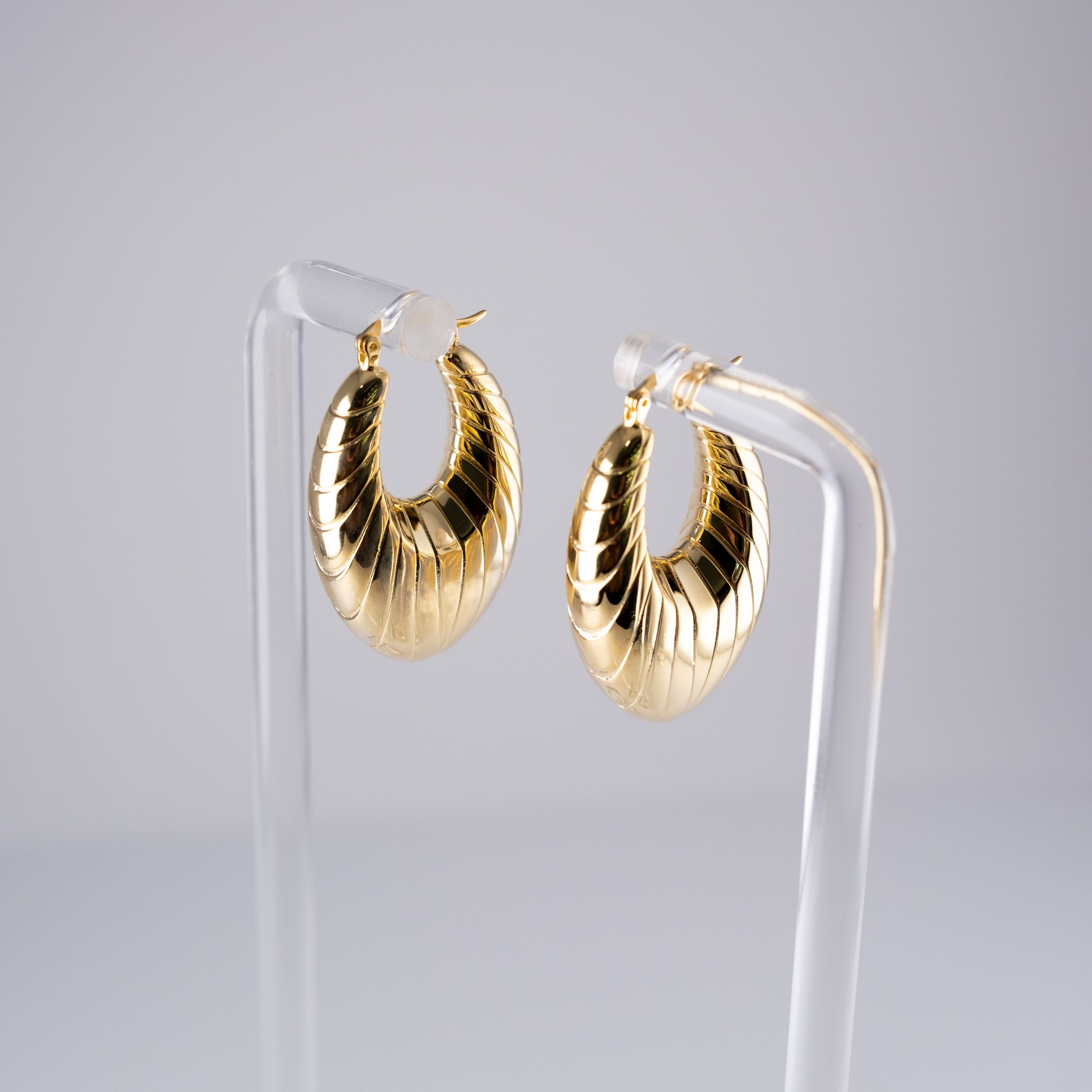 Orecchini Luna Ovale Con Linee