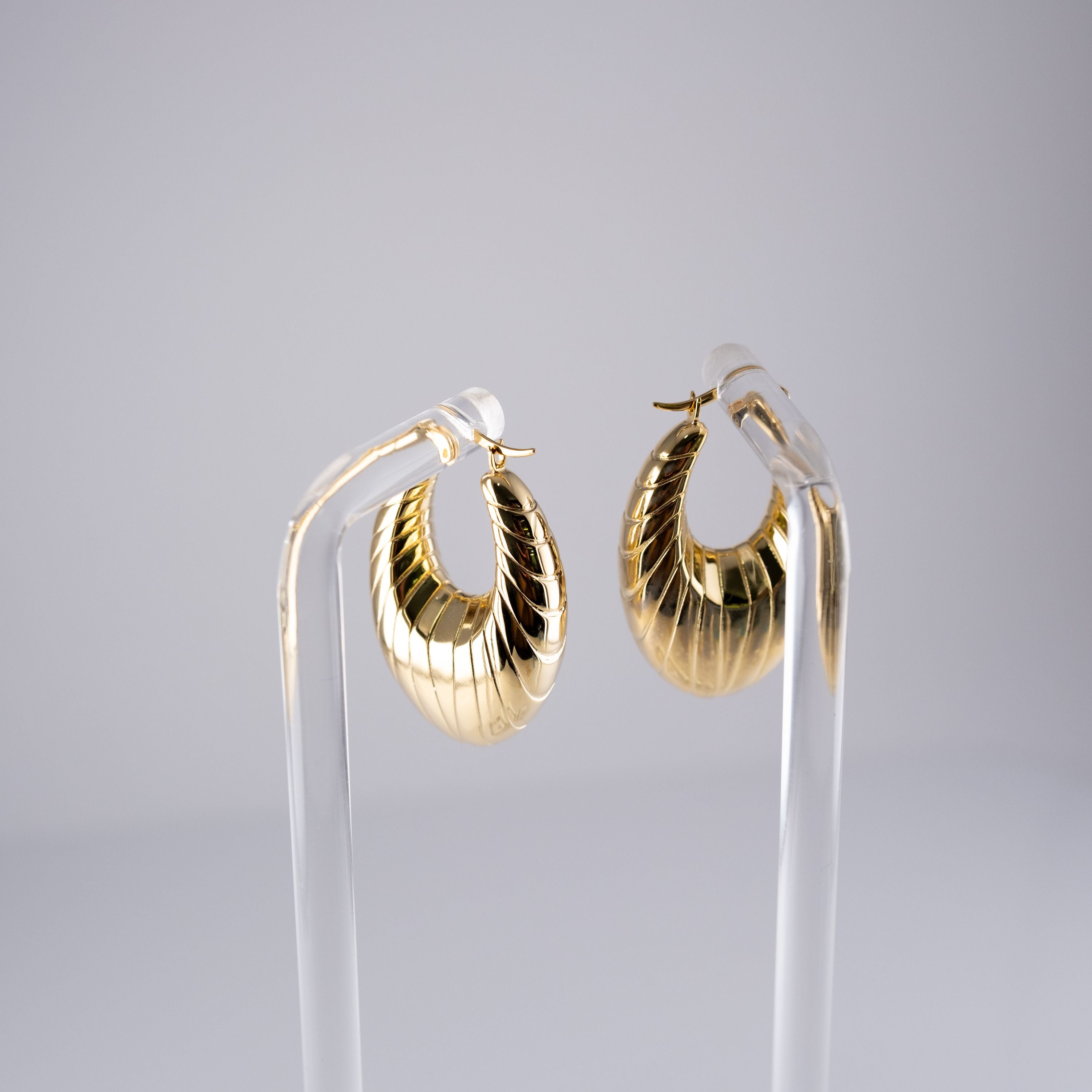 Orecchini Luna Ovale Con Linee