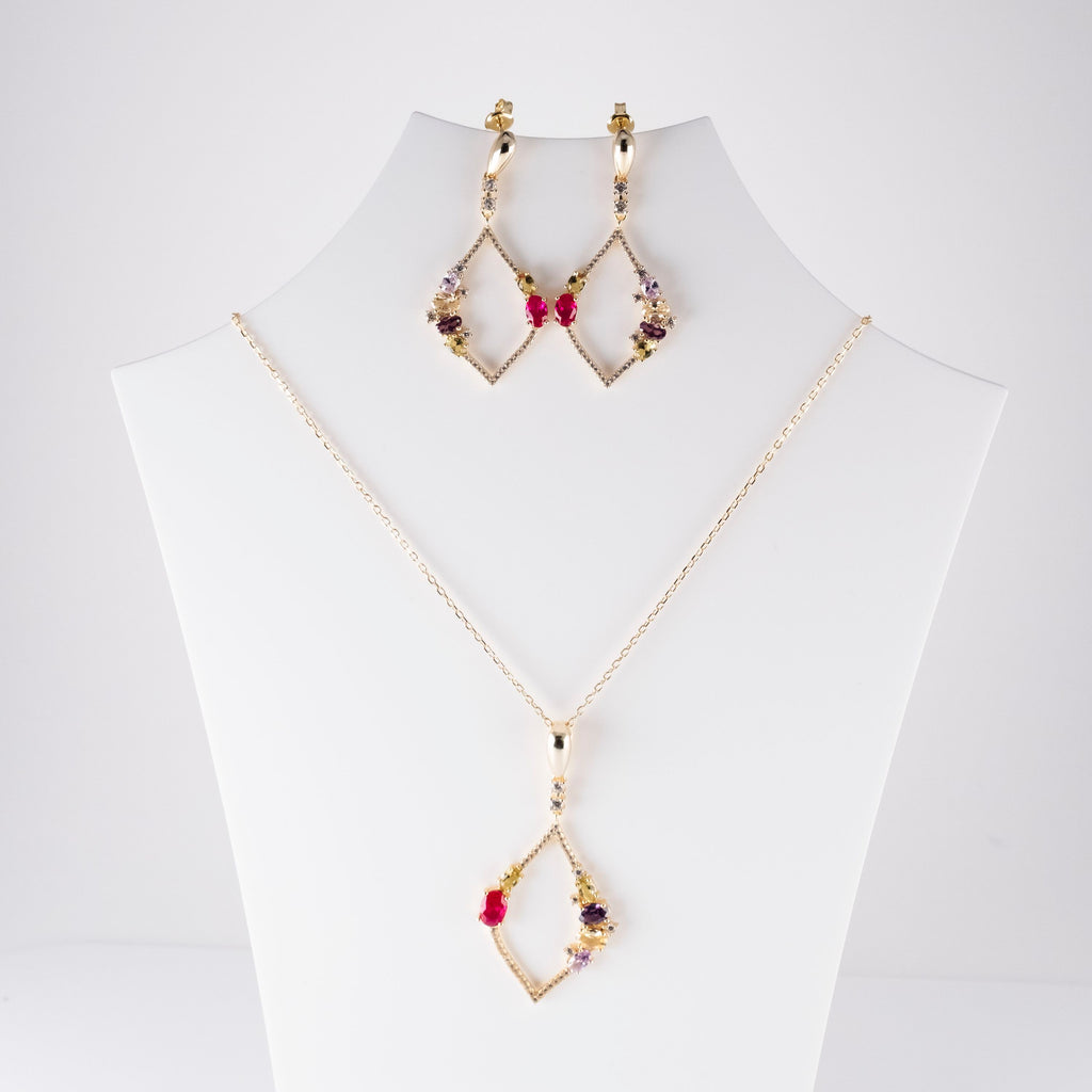 Orecchini Pendente Rombo Navette Multi Pietre