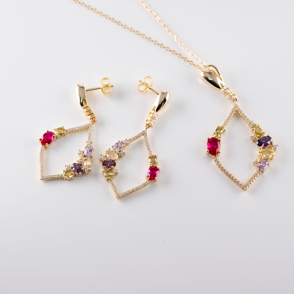 Orecchini Pendente Rombo Navette Multi Pietre