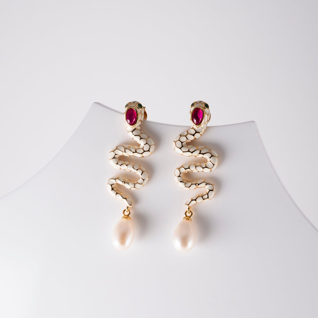 Orecchini Serpente Bianco E Pietre