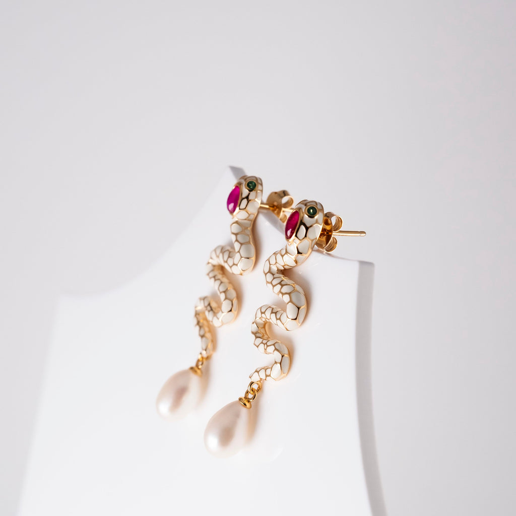 Orecchini Serpente Bianco E Pietre