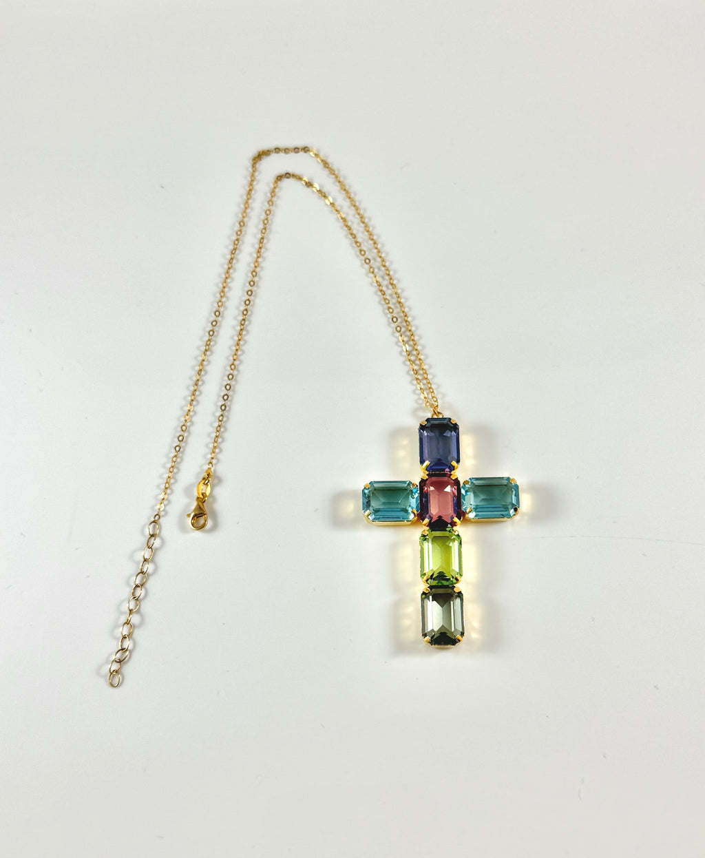 Collana croce grande multipietra rettangolari