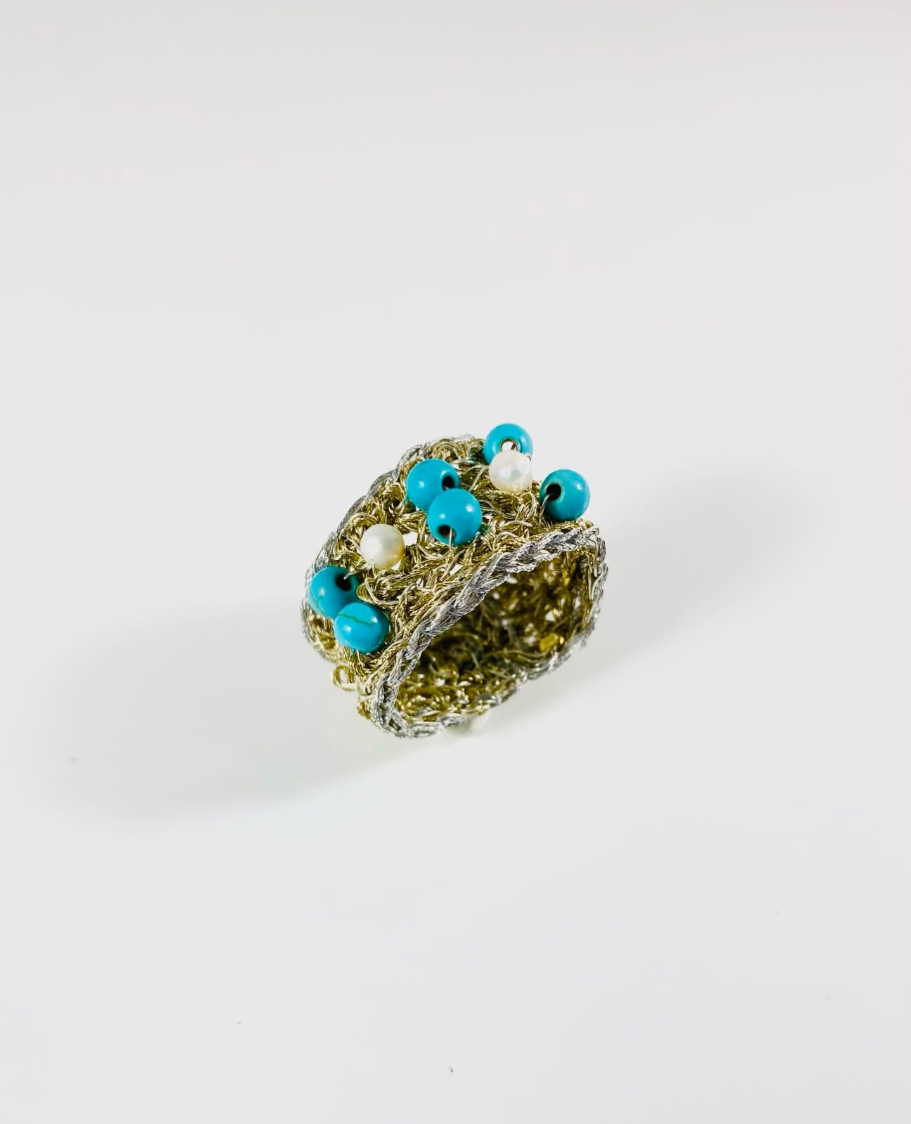 Anello rete perle e turchesi