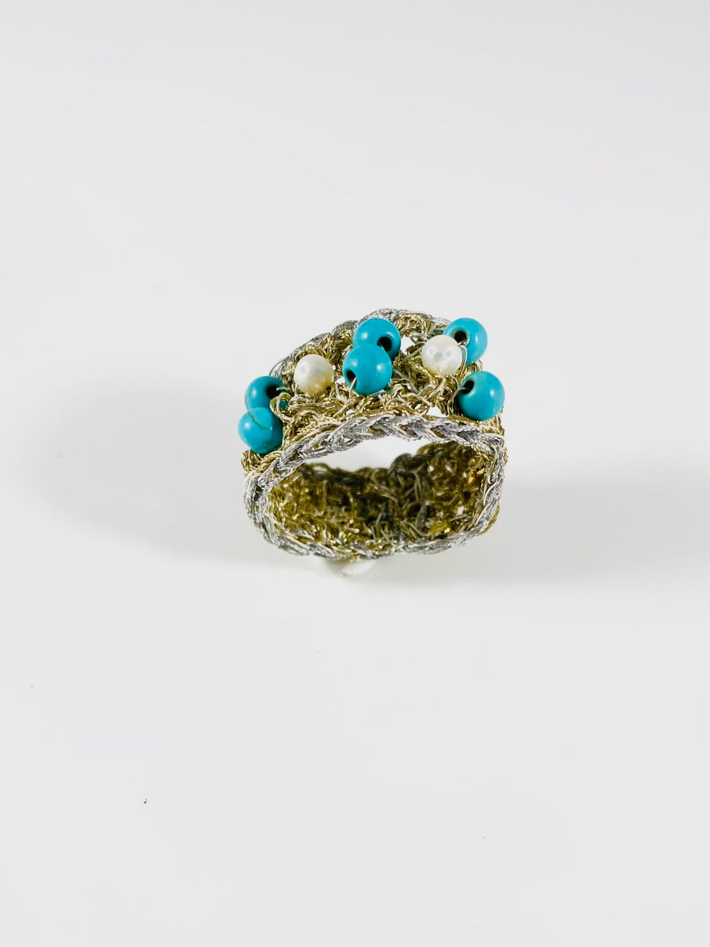 Anello rete perle e turchesi